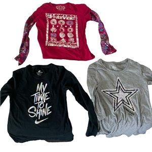 3 kids shirts. Nike, Justice, and Children’s’s Place. Sizes 12-14